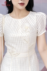 46199E83 - Đầm oganza kẻ ô, đính hoa,.