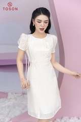 46199E83 - Đầm oganza kẻ ô, đính hoa,.