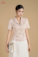 19344 - Áo vest tay cộc gấm hoa kim tuyến thắt đai eo