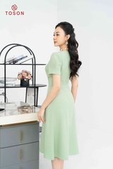 46988X83 - Đầm tweet xanh ngọc dáng xòe, ngực cách điệu nơ,.