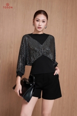 18120B95 - Áo thun đen bling bling phối đen