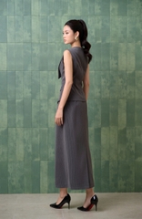 B1305K65 - Bộ denim kẻ: Gile cổ to + C.váy