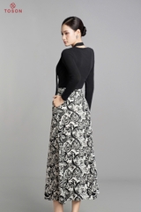 33037H65 - Chân váy xoè lụa hoa hồng túi chéo