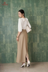 14013 - Áo lụa cổ xếp bèo, buộc nơ