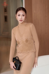 B6702 - Bộ len đính hoa cườm: Gile + Đầm