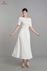 B1346 - Bộ thun len tím: Áo vai lệch đính hoa + C.Váy