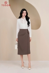 12117W96 - Áo tơ trắng 2 lớp cổ đức đính hoa