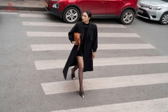 94005T95 - Măng tô dài dạ pha lê xanh than, lót trần bông