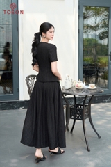 31B79K96 - Chân váy xòe linen đen kẻ
