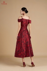 49306D75 -Đầm tiệc hoa đỏ đính hoa trang trí