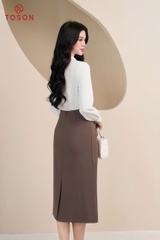 12117W96 - Áo tơ trắng 2 lớp cổ đức đính hoa