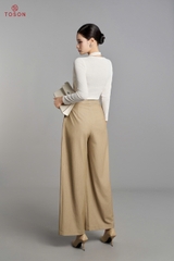 AS124 - Áo thun kem nhúng cổ nơ đính bông hoa