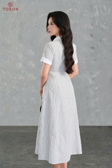 46074K65 - Đầm xòe linen kẻ đen trắng new