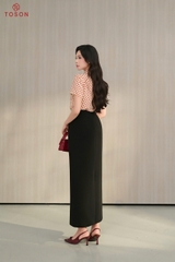 14087J65 - Áo cổ nơ lụa hồng chấm bi đỏ