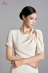 44268 - Đầm vai lệch, phối nơ vai