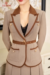 S8571K84 - Bộ text kẻ nhỏ: vest lé, phối thắt đai + CV xếp ly