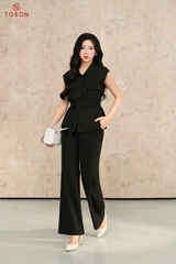 14086B65 - Áo carolan đen thắt đai eo