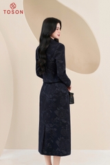 B8308T35 - Bộ xanh than u mì hoa: Vest cổ sam+ C.váy