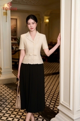 19113E66 - Áo ký giả kem, gấu thêu hoa bô đê