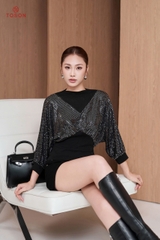 18120B95 - Áo thun đen bling bling phối đen