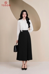 12116W95 - Áo lụa tuyết trắng cổ đính nơ đính hoa