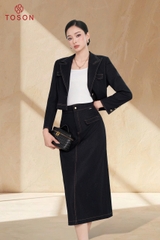 JCD02X65 - Chân váy bò xanh diễu chỉ trắng