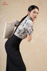 14062 - Áo tay lỡ, tơ hoa hồng, nền đen