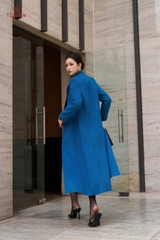 99007X34- Áo dạ lông cừu Xanh dáng dài, cổ K cài 1 khuy