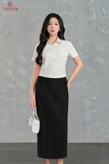 13085K85 - Áo cổ đức thô đũi trắng kẻ