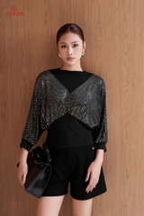 18120B95 - Áo thun đen bling bling phối đen