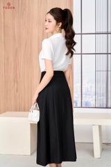 33066D66 - Chân váy xòe đũi đen bổ túi xếp ly