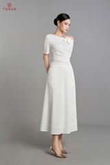 B1346 - Bộ thun len tím: Áo vai lệch đính hoa + C.Váy