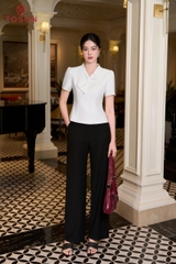 19140W96 - Áo ký giả trắng đũi nhật, cổ tạo nơ