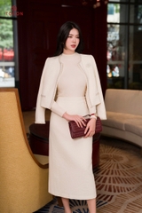 B8374E65 - Bộ u mì xốp kem: Vest ngắn + C.váy