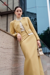 B8306 - Bộ tweet: Vest ngắn đính hoa+ C.Váy dài