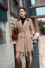 94007N95 - Măng tô nâu cổ phối da, lót trần bông