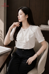 14076W65 - Áo lụa trắng xếp bèo