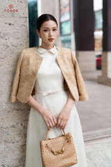 82021 - Áo khoác ngắn gấm lông thêu hoa