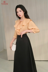 14030C95 - Áo tơ cam dáng suông cổ bèo