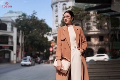 99004E34 - Áo dạ lông cừu Be tà bong, cổ K lé phối