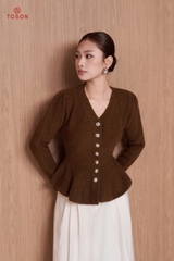 60003 - Áo len nâu dáng xòe cổ tim đính cúc