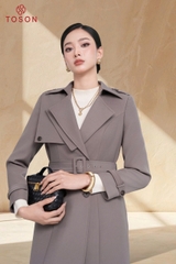 92099 - Măng tô tuýp si cổ nẹp bong thắt đai eo