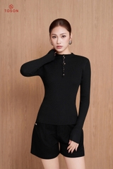 60004 - Áo len ôm cổ xếp nhún đính cúc