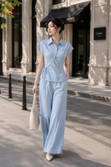 B1270 - Bộ linen xanh ngọc: Áo vạt lệch + Q suông