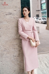 B8361P65 - Bộ text hồng đỗ, áo vest thắt đai + CV