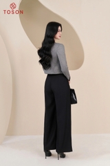 82005G95 - Áo vest ngắn dạ len ghi thêu hoa hồng