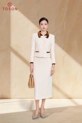 B8368E95 - Bộ tweet kem: Vest cổ nhung + C.váy