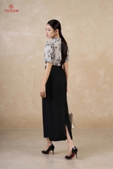 14062 - Áo tay lỡ, tơ hoa hồng, nền đen