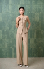 B1245N95 - Bộ gile nâu text vân: Áo đinh hoa + Q suông