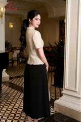 19113E66 - Áo ký giả kem, gấu thêu hoa bô đê